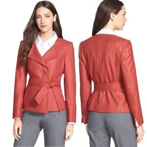 SANTORELLI Lola Salmon Belted Textured Virgin Wool Jacket Size 16